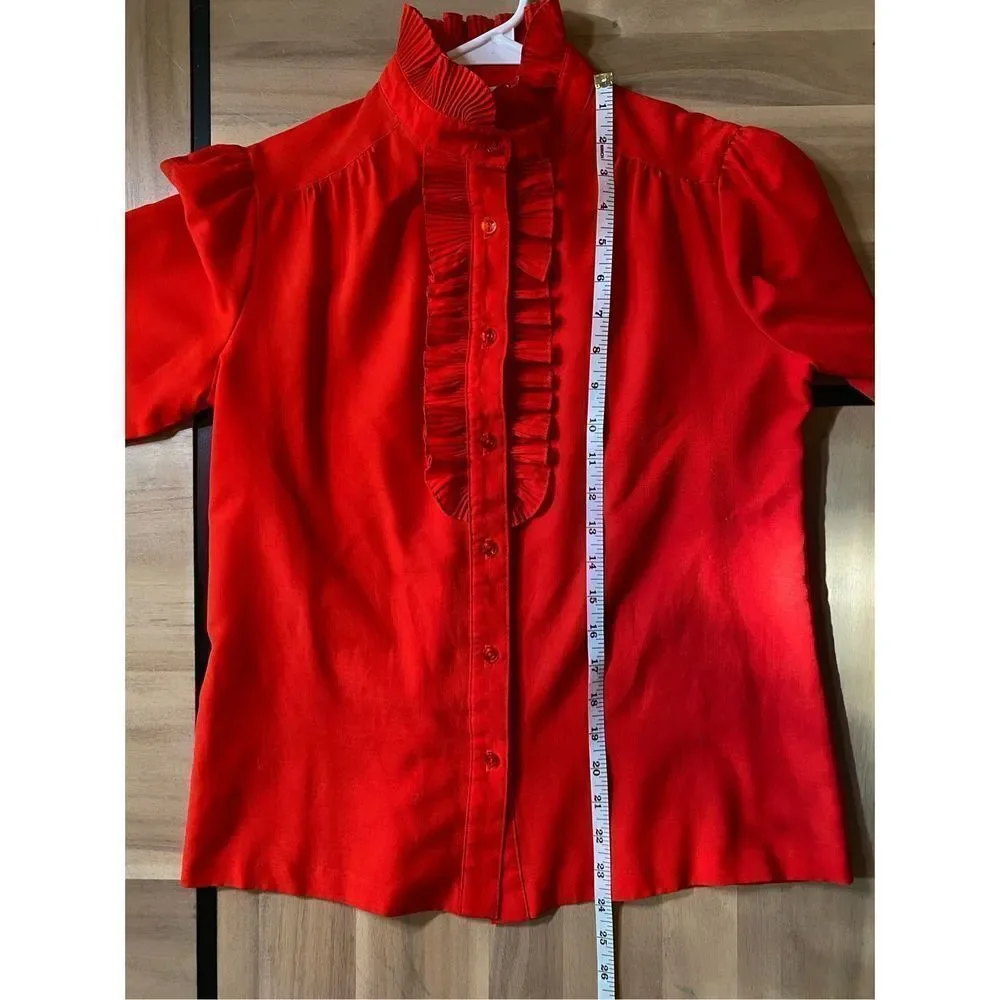 Vintage Pykettes Ruffled Red Button Down - Picture 4 of 5